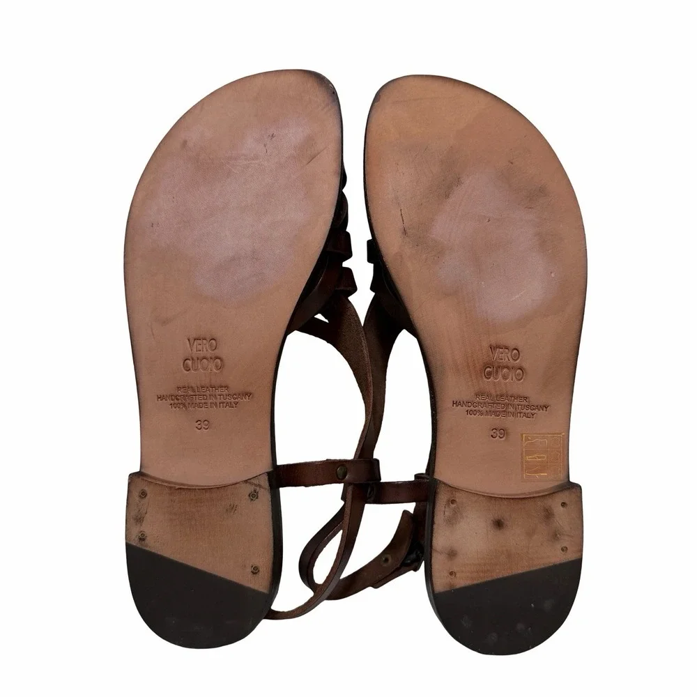 Elisir's Leather Fisherman Sandals Womens EU 39 US 8-8.5 Brown Made in Italy EUC